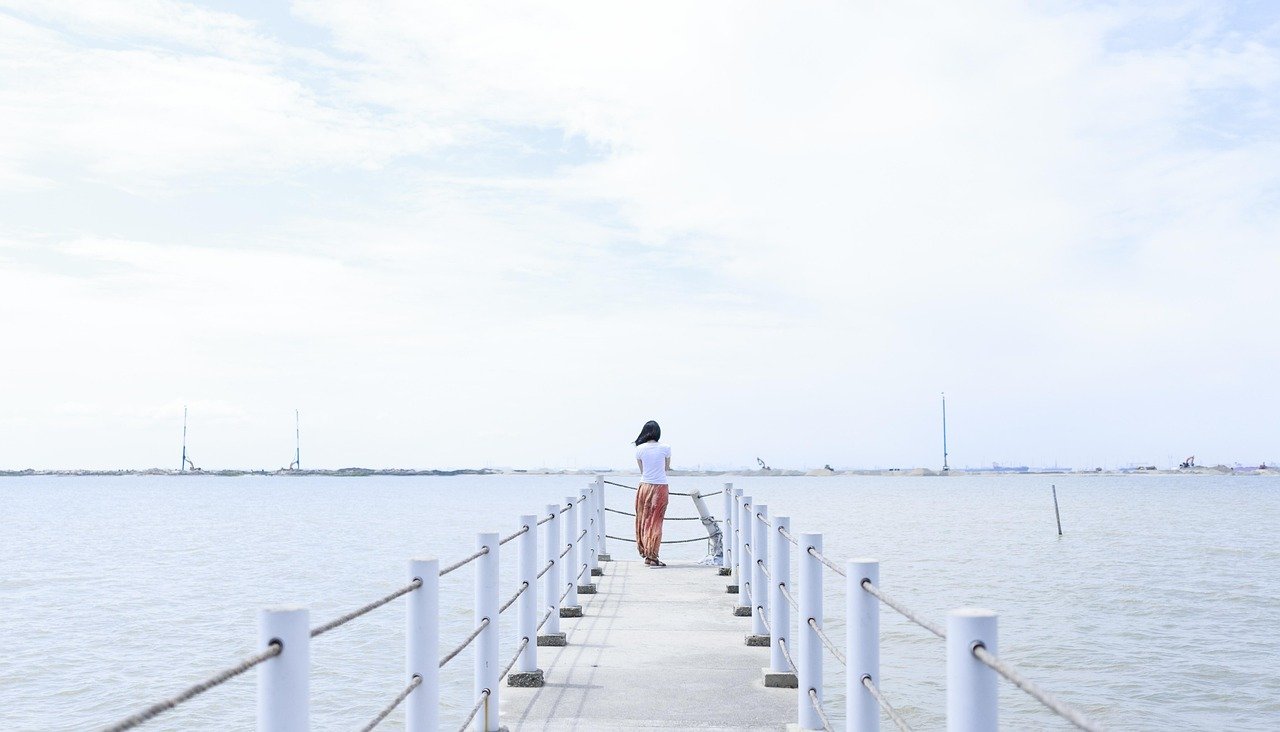 girl, sea, pier, woman, quiet, calm, nature, water, person, quiet, quiet, calm, calm, calm, calm, calm